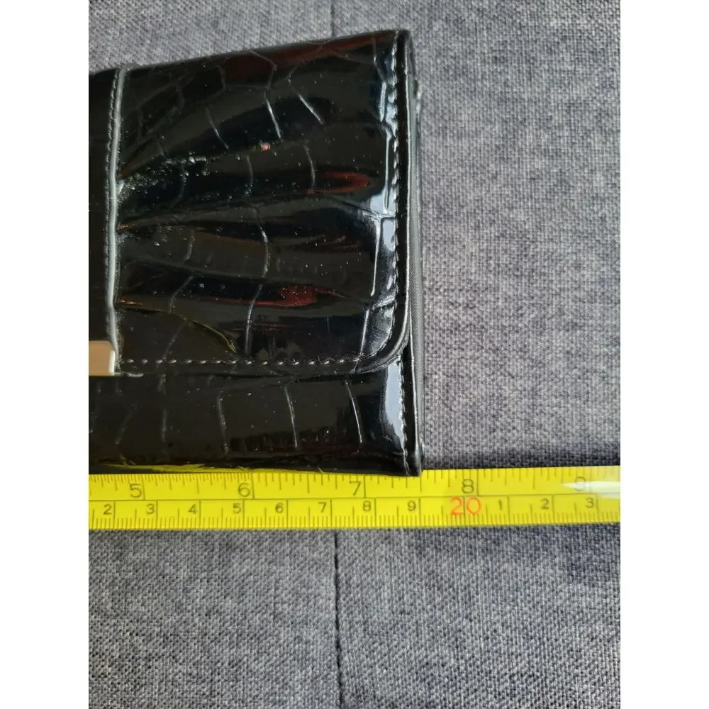 Black Slim Faux Alligator Print Patent Leather Look Evening Bag Clutch 7.5 x 4